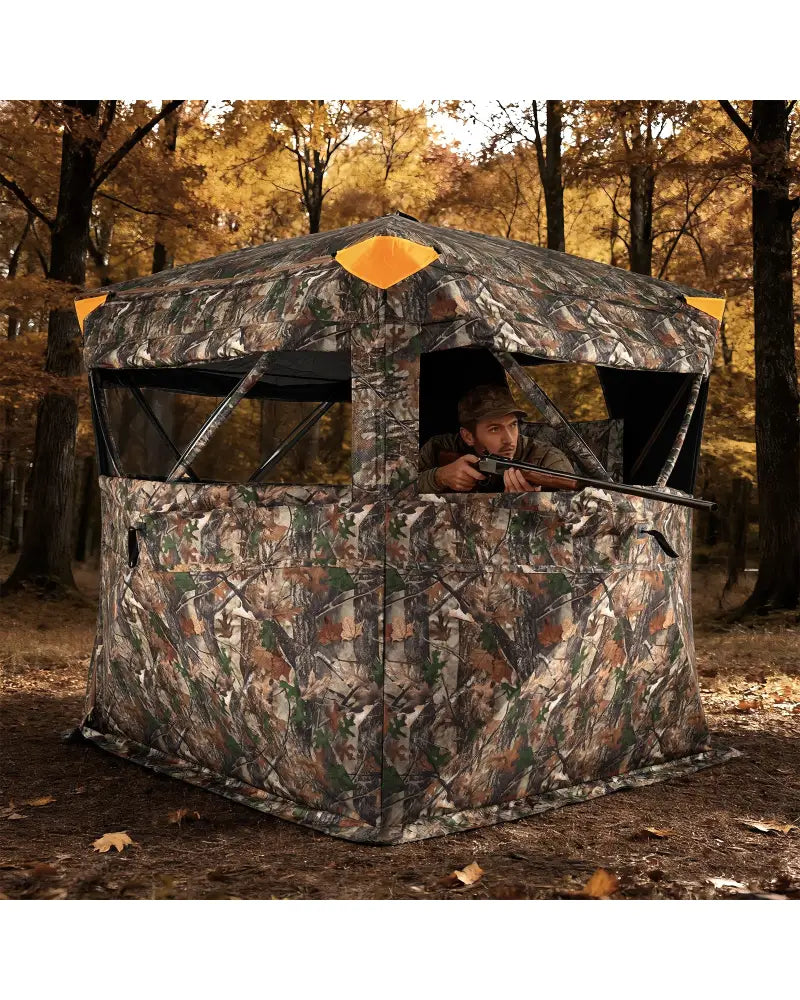 3-4 Person Hunting Blind 270° See-Through Pop-up Ground Blind with Full-Open Swing Door - Tents