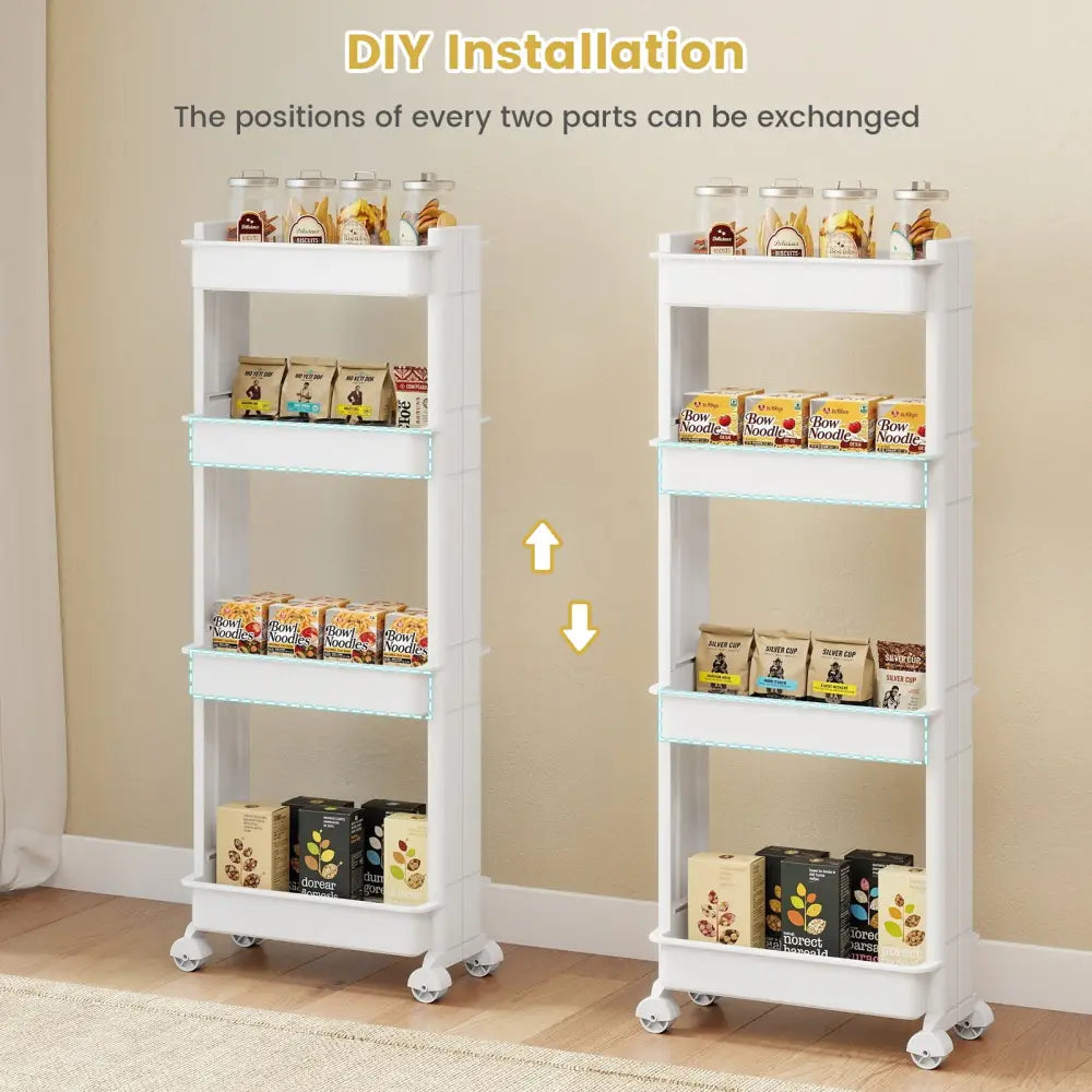 3/4-Tier Rolling Utility Cart with Detachable Trays and Smooth Wheels-4-Tier - Kitchen Islands & Carts