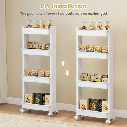 3/4-Tier Rolling Utility Cart with Detachable Trays and Smooth Wheels-4-Tier Costway