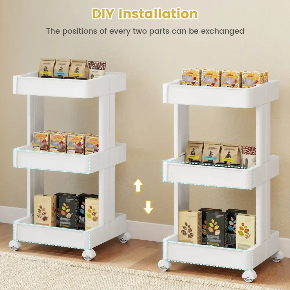 3/4-Tier Rolling Utility Cart with Detachable Trays and Smooth Wheels-3-Tier - Kitchen Islands & Carts