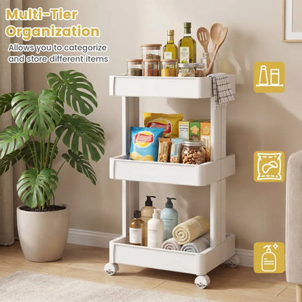3/4-Tier Rolling Utility Cart with Detachable Trays and Smooth Wheels-3-Tier Costway