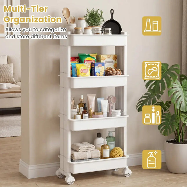 3/4-Tier Rolling Utility Cart with Detachable Trays and Smooth Wheels-4-Tier Costway