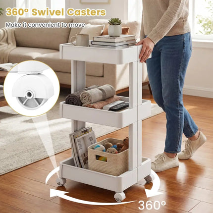 3/4-Tier Rolling Utility Cart with Detachable Trays and Smooth Wheels-3-Tier Costway