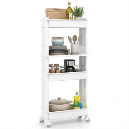 3/4-Tier Rolling Utility Cart with Detachable Trays and Smooth Wheels-4-Tier Costway