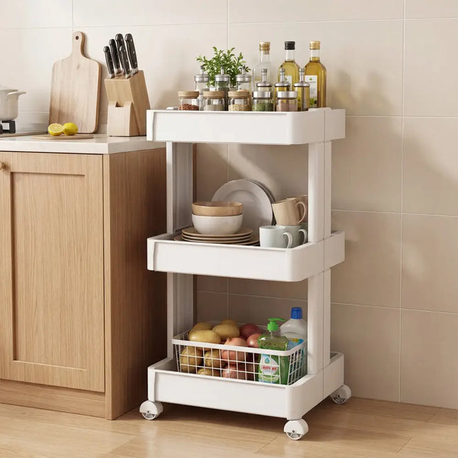 3/4-Tier Rolling Utility Cart with Detachable Trays and Smooth Wheels-3-Tier Costway
