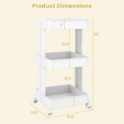 3/4-Tier Rolling Utility Cart with Detachable Trays and Smooth Wheels-3-Tier Costway