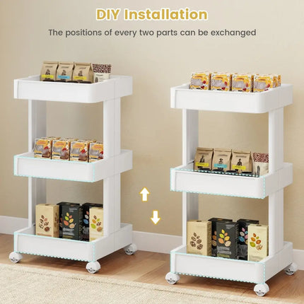 3/4-Tier Rolling Utility Cart with Detachable Trays and Smooth Wheels-3-Tier Costway