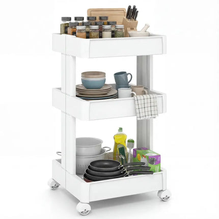 3/4-Tier Rolling Utility Cart with Detachable Trays and Smooth Wheels-3-Tier Costway