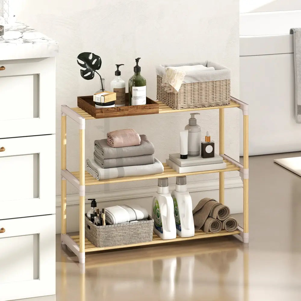 3/4-Tier Solid Wood Shoe Rack with Slatted Open Shelves-3-Tier - Natural - Shoe Racks & Storage Benches