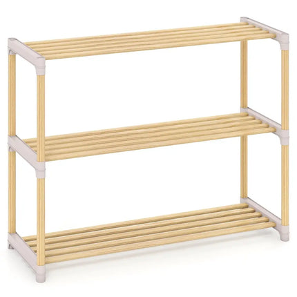 3/4-Tier Solid Wood Shoe Rack with Slatted Open Shelves-3-Tier - Natural - Shoe Racks & Storage Benches