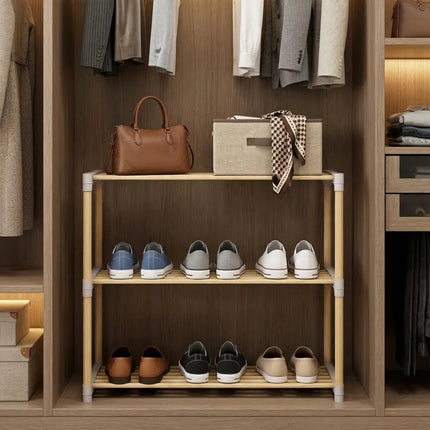 3/4-Tier Solid Wood Shoe Rack with Slatted Open Shelves-3-Tier - Natural - Shoe Racks & Storage Benches