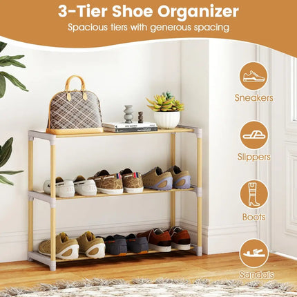 3/4-Tier Solid Wood Shoe Rack with Slatted Open Shelves-3-Tier - Natural - Shoe Racks & Storage Benches
