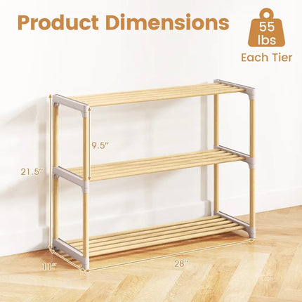 3/4-Tier Solid Wood Shoe Rack with Slatted Open Shelves-3-Tier - Natural - Shoe Racks & Storage Benches