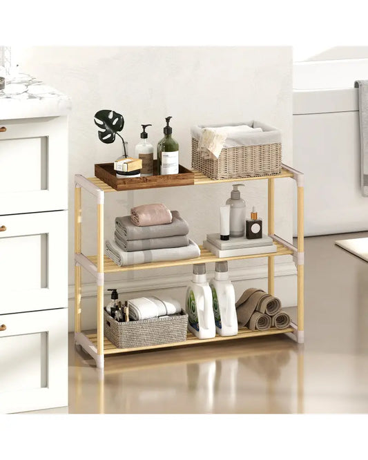 3/4-Tier Solid Wood Shoe Rack with Slatted Open Shelves-3-Tier - Natural - Shoe Racks & Storage Benches