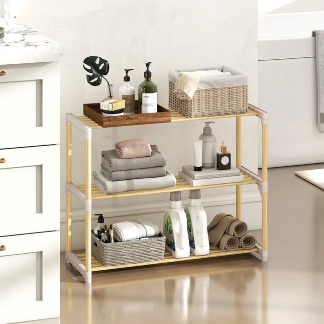 3/4-Tier Solid Wood Shoe Rack with Slatted Open Shelves-3-Tier - Natural - Shoe Racks & Storage Benches