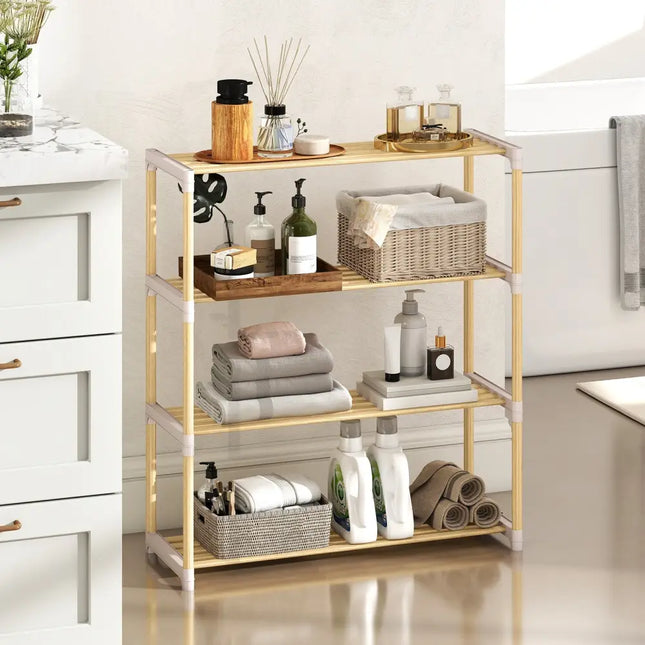 3/4-Tier Solid Wood Shoe Rack with Slatted Open Shelves-4-Tier - Natural - Shoe Racks & Storage Benches