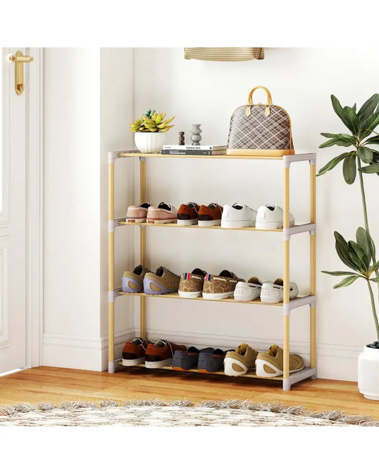 3/4-Tier Solid Wood Shoe Rack with Slatted Open Shelves-4-Tier - Natural - Shoe Racks & Storage Benches