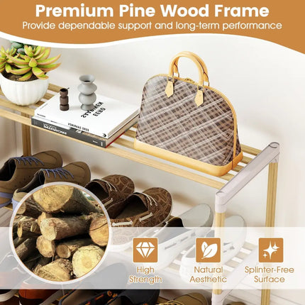 3/4-Tier Solid Wood Shoe Rack with Slatted Open Shelves-4-Tier - Natural - Shoe Racks & Storage Benches