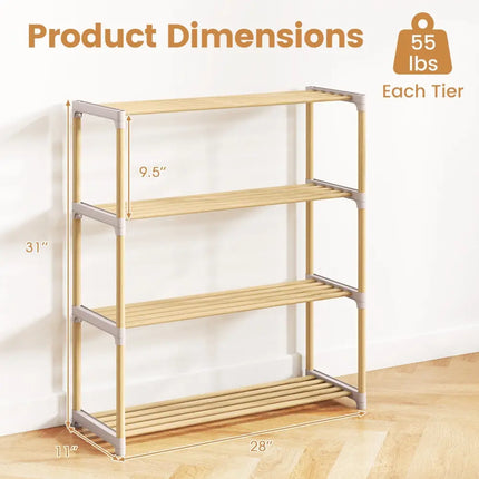 3/4-Tier Solid Wood Shoe Rack with Slatted Open Shelves-4-Tier - Natural - Shoe Racks & Storage Benches