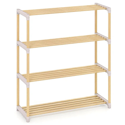 3/4-Tier Solid Wood Shoe Rack with Slatted Open Shelves-4-Tier - Natural - Shoe Racks & Storage Benches