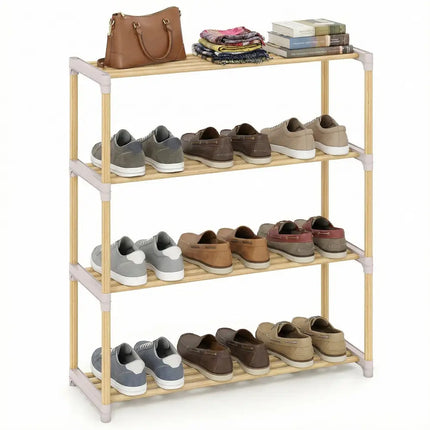 3/4-Tier Solid Wood Shoe Rack with Slatted Open Shelves-4-Tier - Natural - Shoe Racks & Storage Benches
