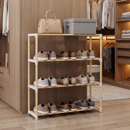 3/4-Tier Solid Wood Shoe Rack with Slatted Open Shelves-4-Tier - Natural - Shoe Racks & Storage Benches