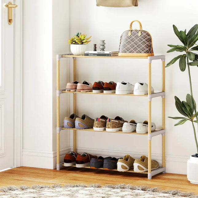 3/4-Tier Solid Wood Shoe Rack with Slatted Open Shelves-4-Tier - Natural - Shoe Racks & Storage Benches