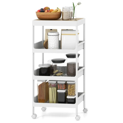 3/4 Tier Utility Rolling Cart with Detachable Tray Top and Locking Wheels-4-Tier Costway