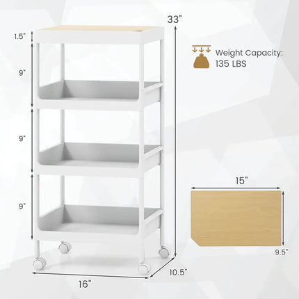 3/4 Tier Utility Rolling Cart with Detachable Tray Top and Locking Wheels-4-Tier Costway