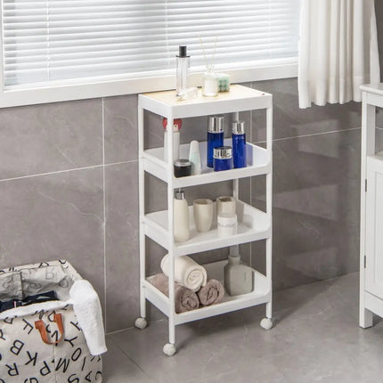 3/4 Tier Utility Rolling Cart with Detachable Tray Top and Locking Wheels-4-Tier Costway
