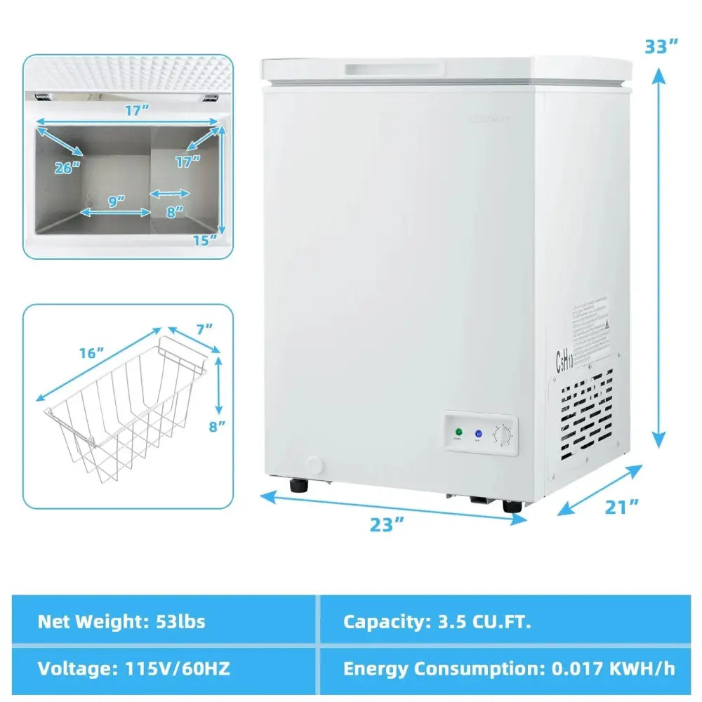 3.5/5 Cu.ft Compact Chest Freezer with Removable Storage Basket-3.5 Cubic Costway