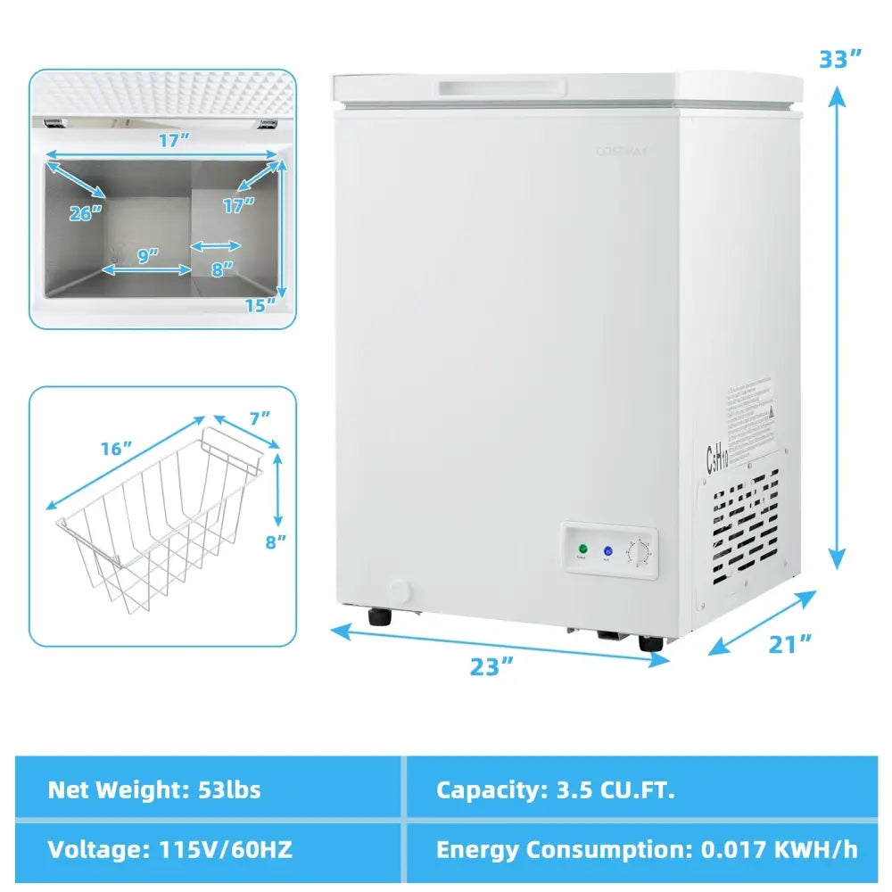 3.5/5 Cu.ft Compact Chest Freezer with Removable Storage Basket-3.5 Cubic - White - Freezers