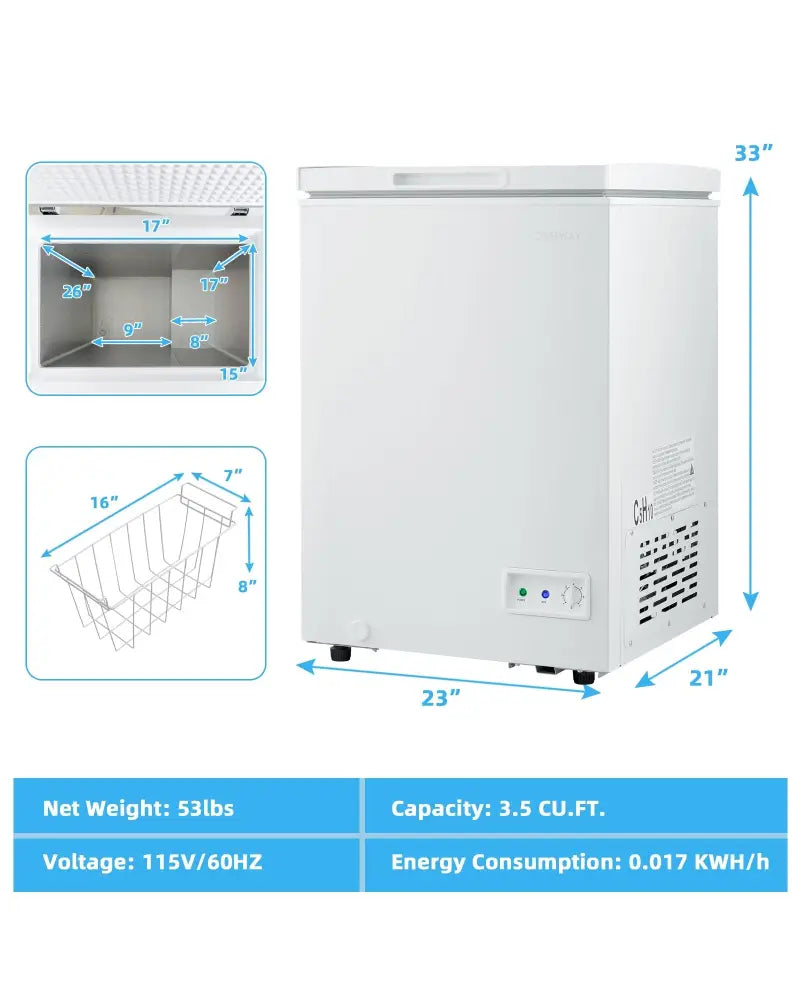 3.5/5 Cu.ft Compact Chest Freezer with Removable Storage Basket-3.5 Cubic - White - Freezers