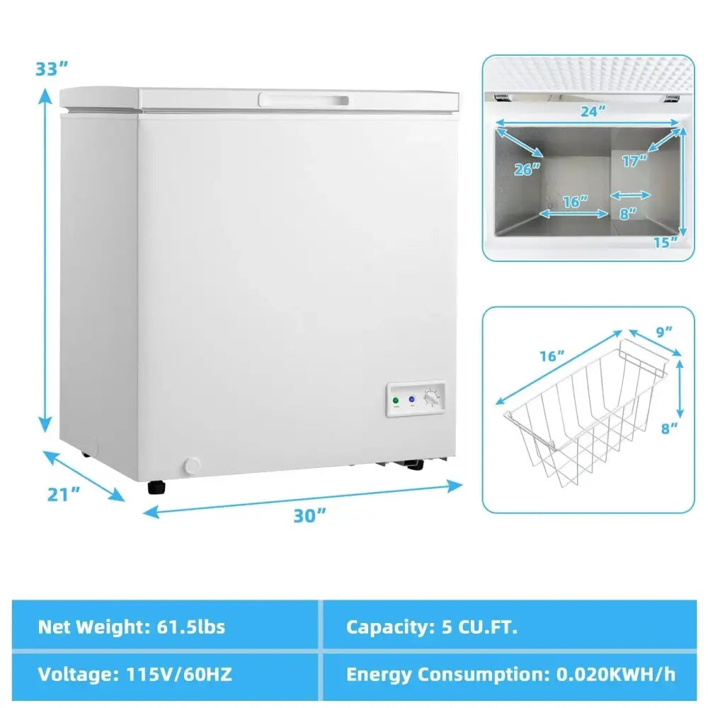 3.5/5 Cu.ft Compact Chest Freezer with Removable Storage Basket-5 Cubic Feet Costway
