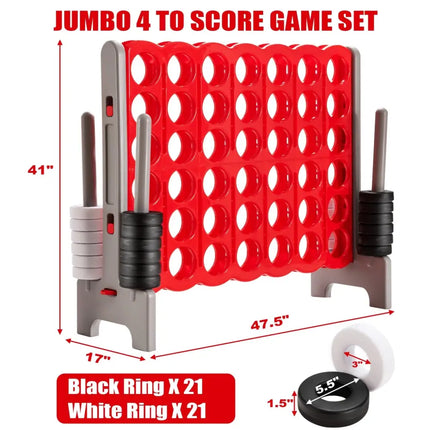 3.5 Feet Tall Jumbo 4 to Score Giant Game Set with 42 Jumbo Rings-Red - Red - Lawn Games
