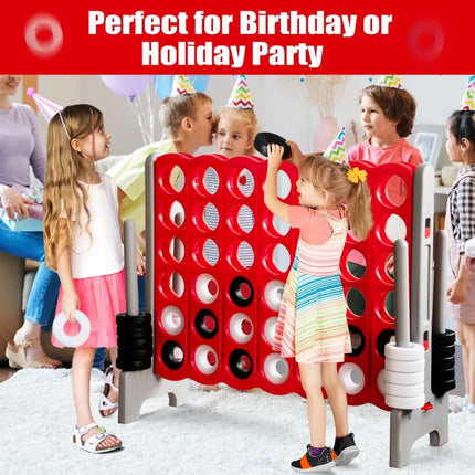 3.5 Feet Tall Jumbo 4 to Score Giant Game Set with 42 Jumbo Rings-Red - Red - Lawn Games