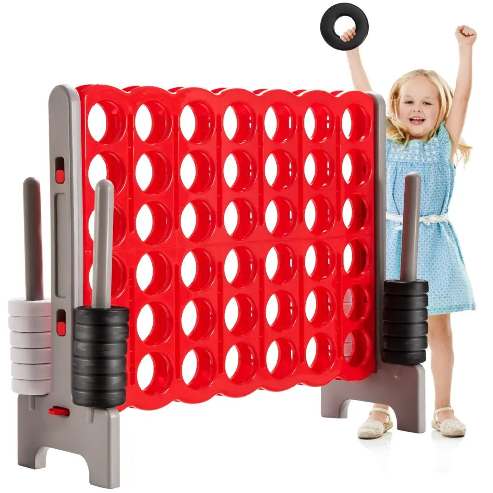 3.5 Feet Tall Jumbo 4 to Score Giant Game Set with 42 Jumbo Rings-Red - Red - Lawn Games