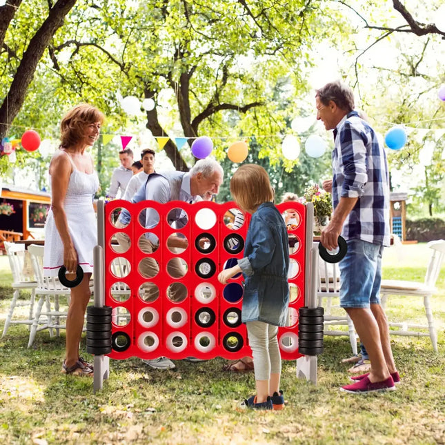3.5 Feet Tall Jumbo 4 to Score Giant Game Set with 42 Jumbo Rings-Red - Red - Lawn Games