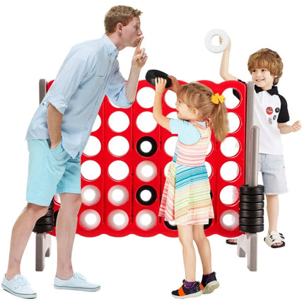 3.5 Feet Tall Jumbo 4 to Score Giant Game Set with 42 Jumbo Rings-Red - Red - Lawn Games