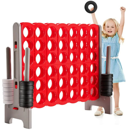 3.5 Feet Tall Jumbo 4 to Score Giant Game Set with 42 Jumbo Rings-Red - Red - Lawn Games