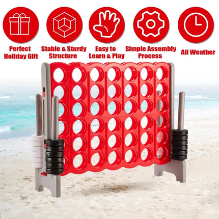 3.5 Feet Tall Jumbo 4 to Score Giant Game Set with 42 Jumbo Rings-Red - Red - Lawn Games