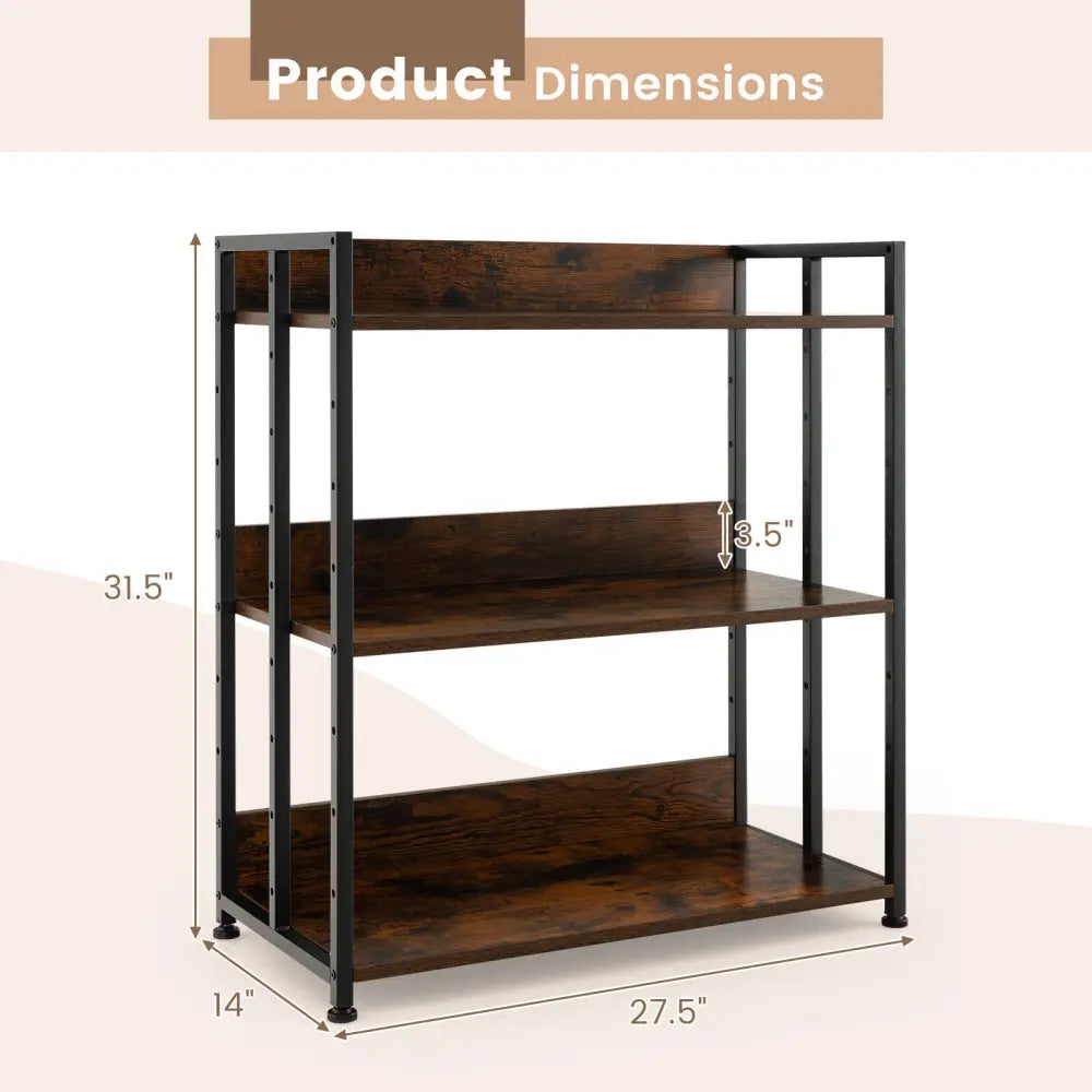 3/5-Tier Industrial Bookshelf Storage Shelf Display Rack with Adjustable Shelves-3-Tier - Brown - Bookcases