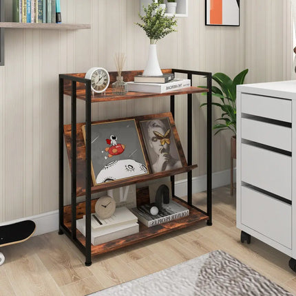 3/5-Tier Industrial Bookshelf Storage Shelf Display Rack with Adjustable Shelves-3-Tier Costway