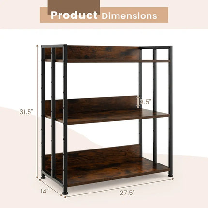 3/5-Tier Industrial Bookshelf Storage Shelf Display Rack with Adjustable Shelves-3-Tier Costway