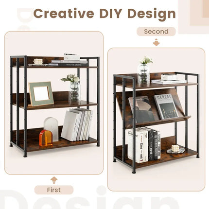 3/5-Tier Industrial Bookshelf Storage Shelf Display Rack with Adjustable Shelves-3-Tier Costway