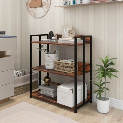 3/5-Tier Industrial Bookshelf Storage Shelf Display Rack with Adjustable Shelves-3-Tier Costway