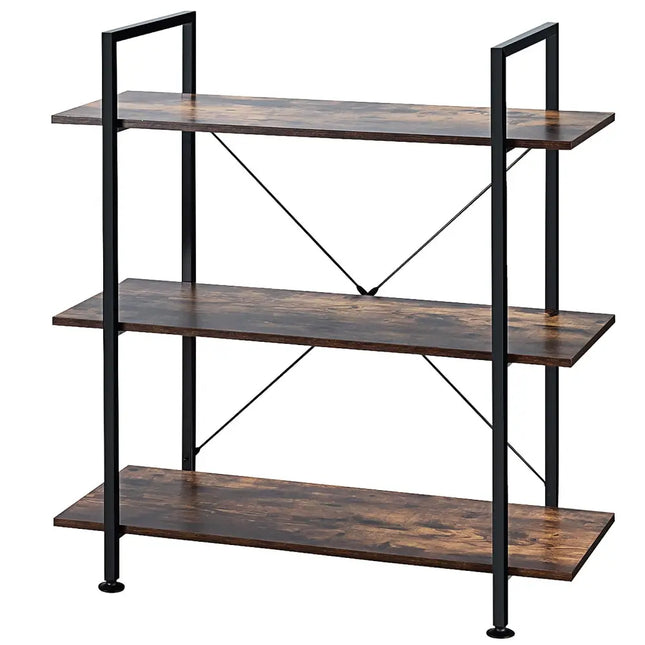 3/5 Tiers Industrial Bookcase with Metal Frame for Home Office-3-Tier - Brown - Bookcases