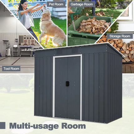 3.6 x 7.1 FT Outside Garden Storage Shed Tool House with Ground Foundation Frame - Dark Gray - Sheds & Outdoor Storage
