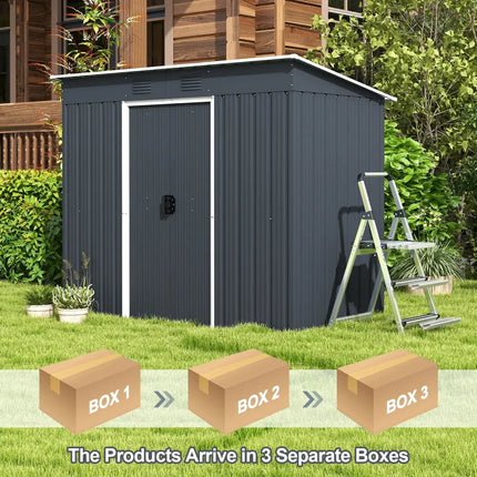 3.6 x 7.1 FT Outside Garden Storage Shed Tool House with Ground Foundation Frame - Dark Gray - Sheds & Outdoor Storage