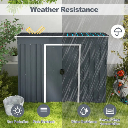 3.6 x 7.1 FT Outside Garden Storage Shed Tool House with Ground Foundation Frame - Dark Gray - Sheds & Outdoor Storage